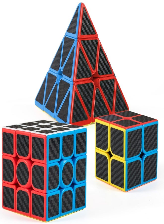nabreeli Carbon Fiber Sticker Speed Cube Set: 2x2x2 3x3x3 Pyramid Magic Cube Set, Puzzle Cube Toys Birthday Party Christmas Stocking Stuffers Gift for Kids - Image 1